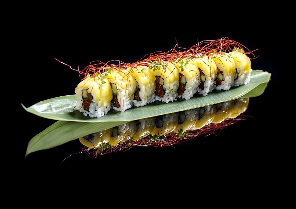 Sushi with Mango and Chili on a Leaf